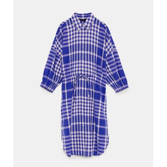 Zara Woman Linen Blend Plaid Tunic Shirt Dress XS - Picture 4 of 7